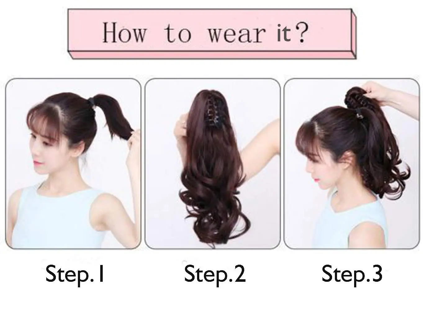 This FELENDY ponytail extension claw clip in dark brown adds instant volume and length, creating a natural-looking curly or straight hairstyle for women.