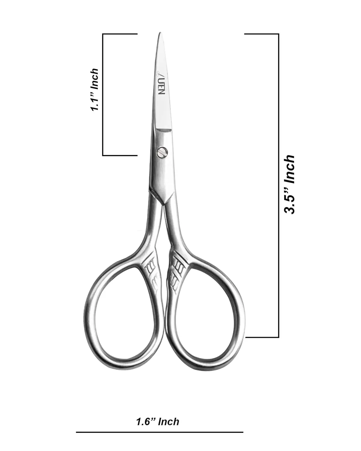 Small stainless steel precision scissors with a protective leather sheath, perfect for grooming facial hair and detailed craft work.