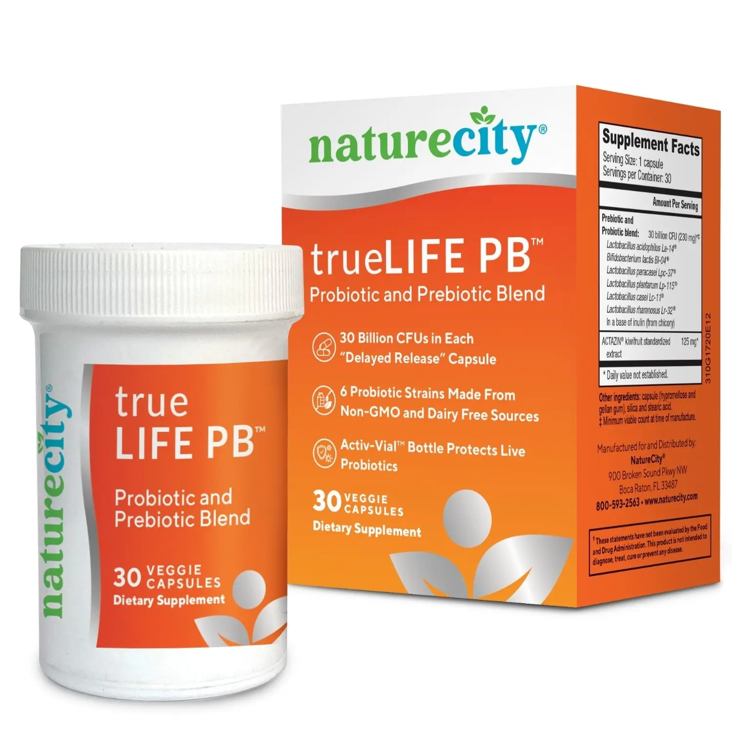 NatureCity True-Life-PB provides a shelf-stable probiotic and prebiotic blend in a dairy-free veggie capsule to support healthy digestion and immune function for both men and women.