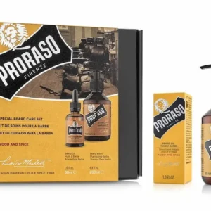 Proraso Wood and Spice Beard Care Kit with natural ingredients, cruelty-free, leaving skin clean and refreshed.