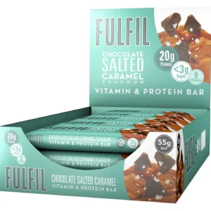 Fulfil chocolate salted caramel protein bar with 20g of protein, low sugar and 9 multivitamins.