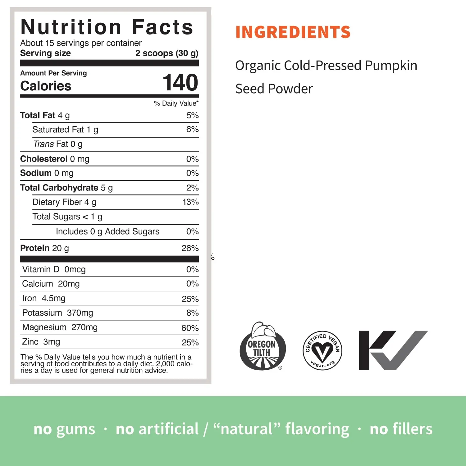 Sprout Living Simple pumpkin seed protein powder offers 20 grams of organic, plant-based vegan protein in each serving, free of artificial sweeteners and packed with essential fatty acids.