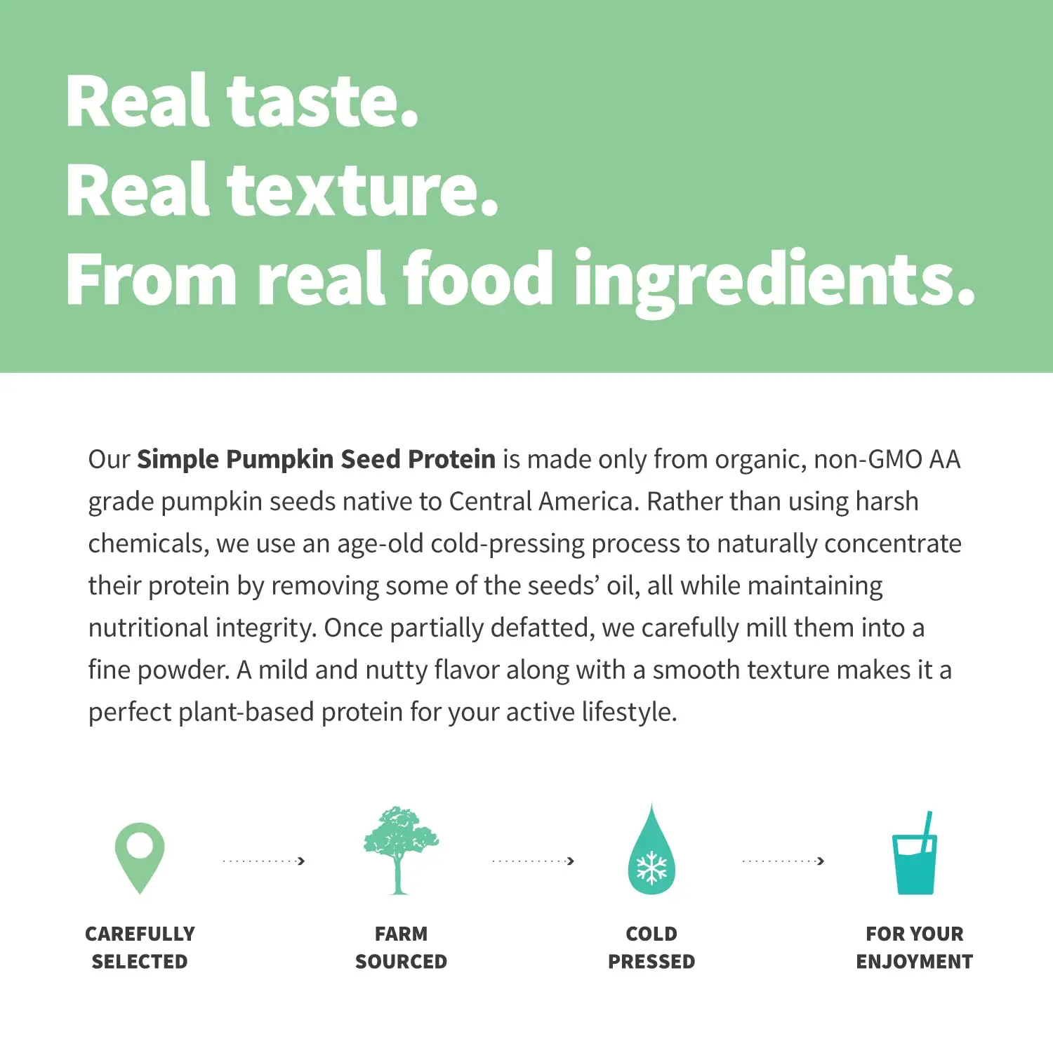 Sprout Living Simple pumpkin seed protein powder offers 20 grams of organic, plant-based vegan protein in each serving, free of artificial sweeteners and packed with essential fatty acids.