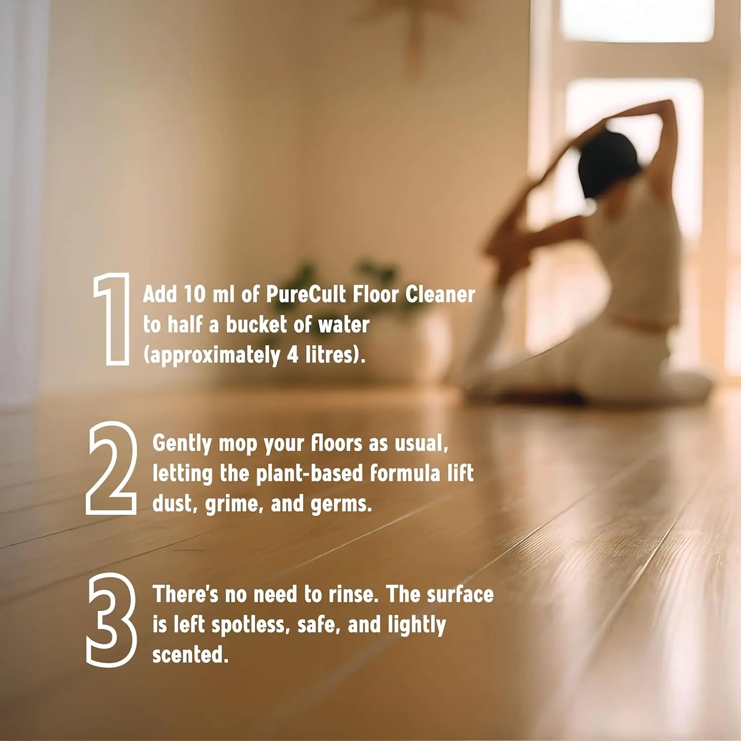 PureCult floor cleaner with geranium and lavender essential oils is safe for kids, pets, and all floor types leaving a long-lasting, luxury fragrance.