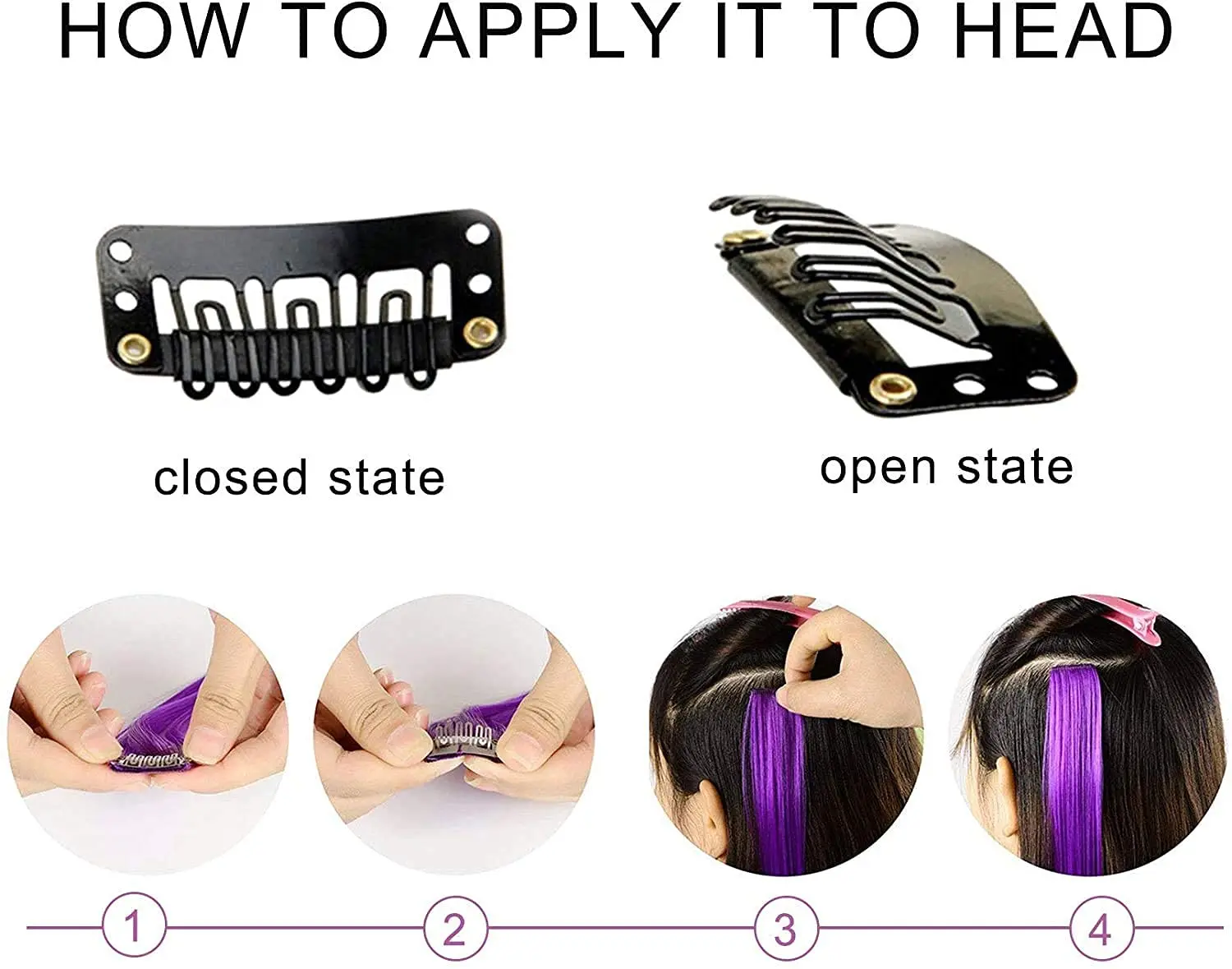 Ten 20-inch light purple clip in hair extensions made of heat-resistant synthetic fiber for adding colorful highlights to women's hair for parties and cosplay.