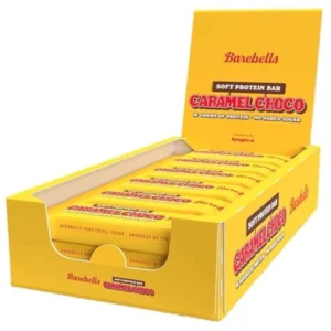 Twelve tasty and nutritious Puzzle Supps Barebells Caramel Choco Soft protein bars, securely packaged and carefully formulated.