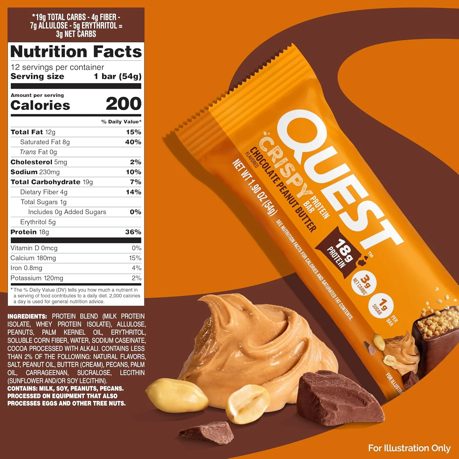 Quest Chocolate Peanut Butter Protein Bar, 12 Count - Image 2