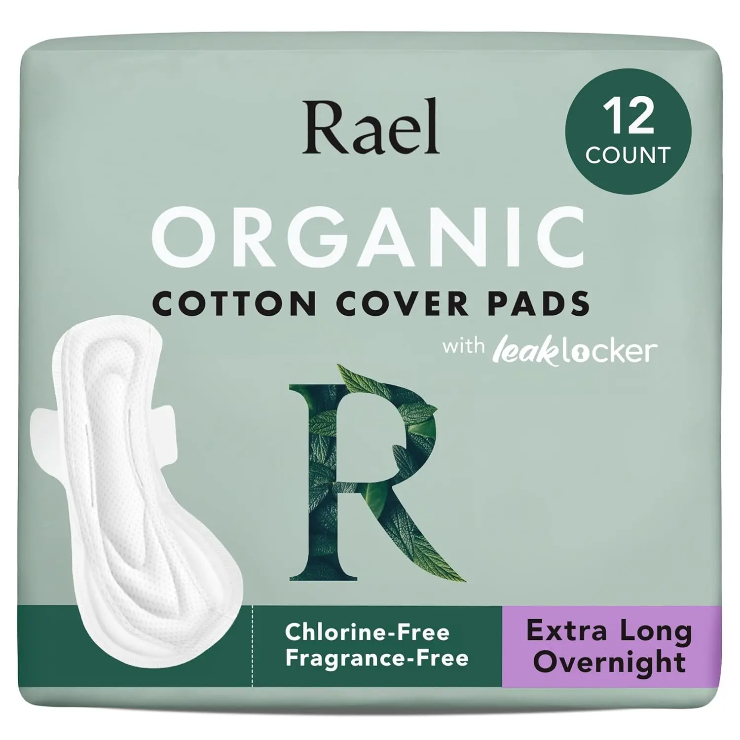 Rael organic cotton pads with wings offer ultimate absorbency and leak protection for all women, made with a soft, breathable, OCS-certified cotton top sheet.