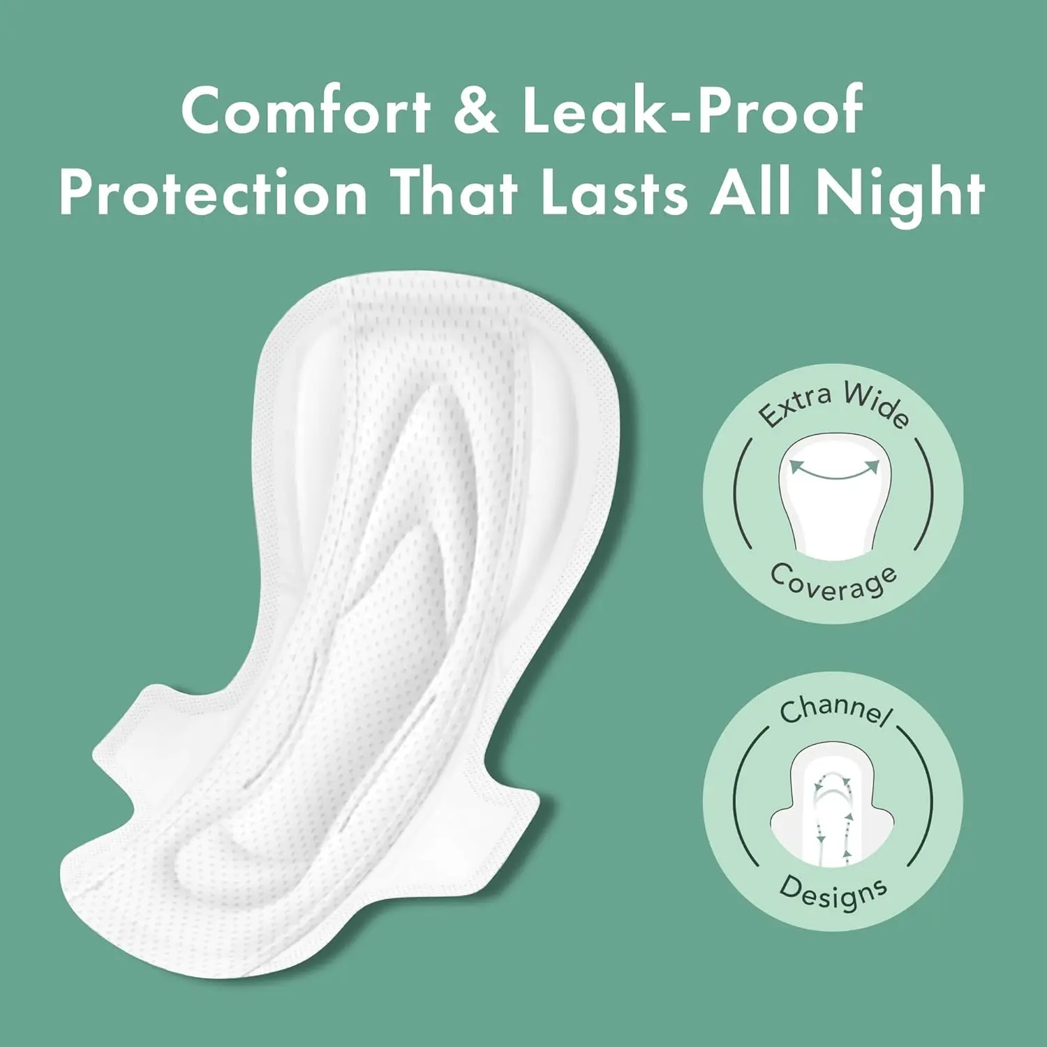 Rael organic cotton pads with wings offer ultimate absorbency and leak protection for all women, made with a soft, breathable, OCS-certified cotton top sheet.
