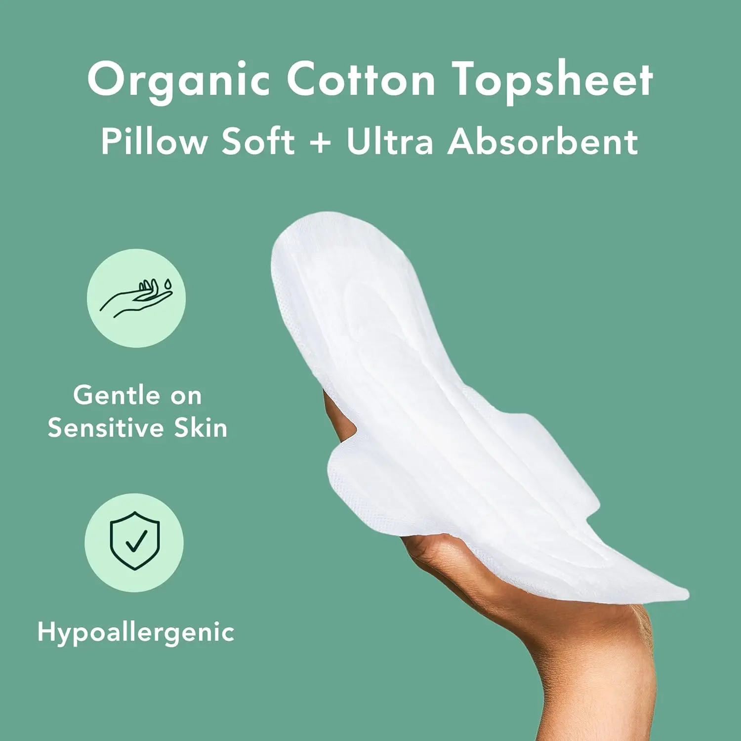 Rael organic cotton period pads with wings offer ultra-thin, light absorbency, and breathable comfort for all women and skin types, ensuring maximum airflow and leak protection.