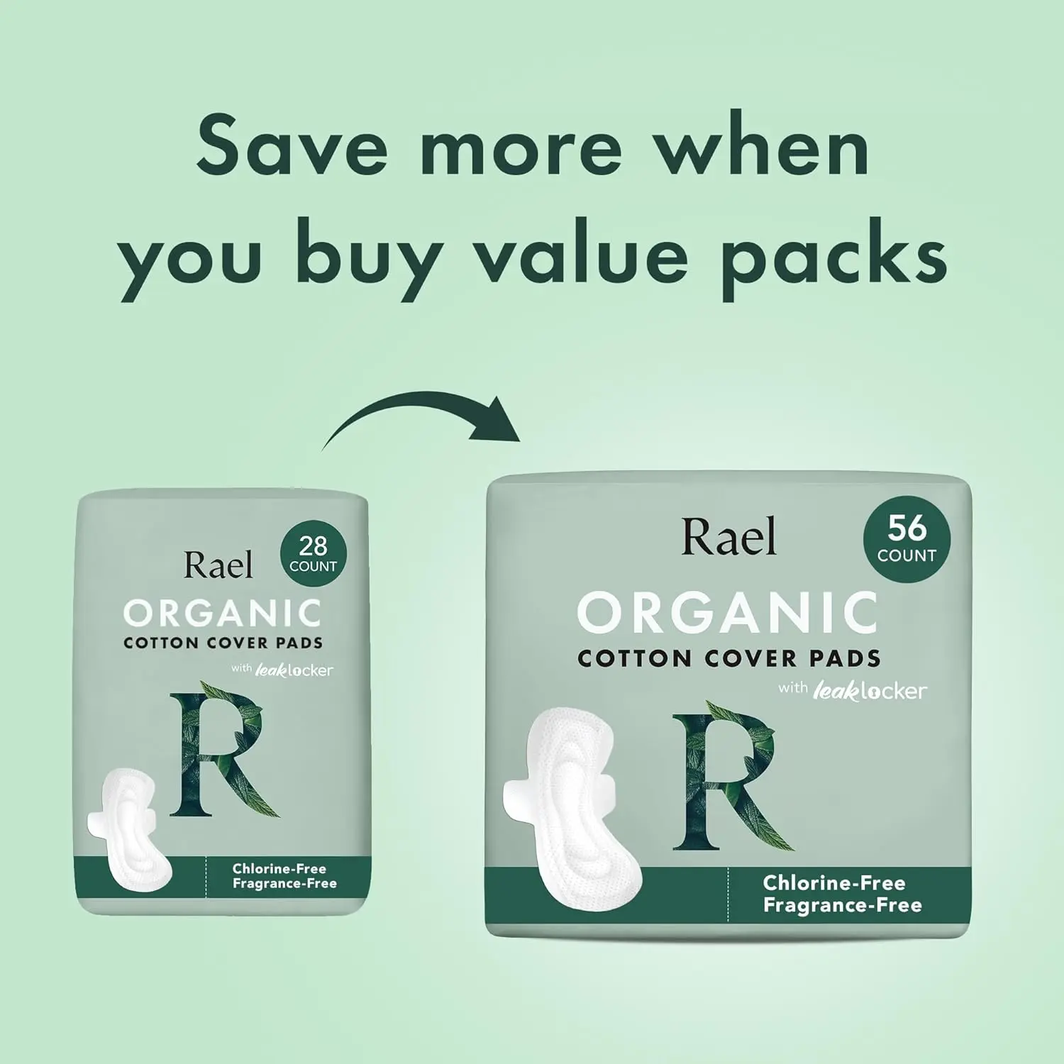 Rael organic cotton period pads with wings offer heavy absorbency and leak protection for all women, made with a soft, breathable, and hypoallergenic design.