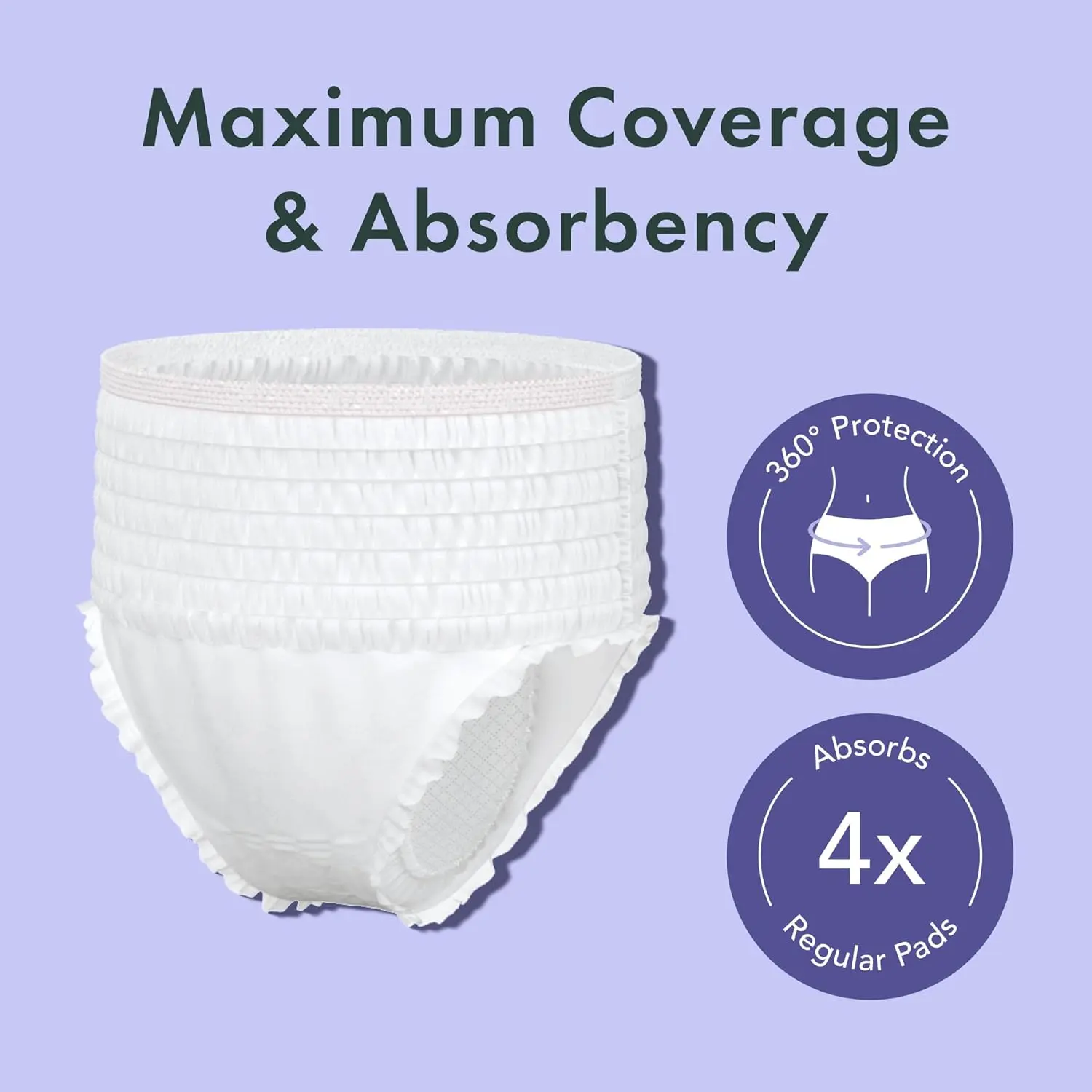 Rael organic cotton period underwear in size small to medium provides maximum coverage and absorbency for leak-free overnight protection.