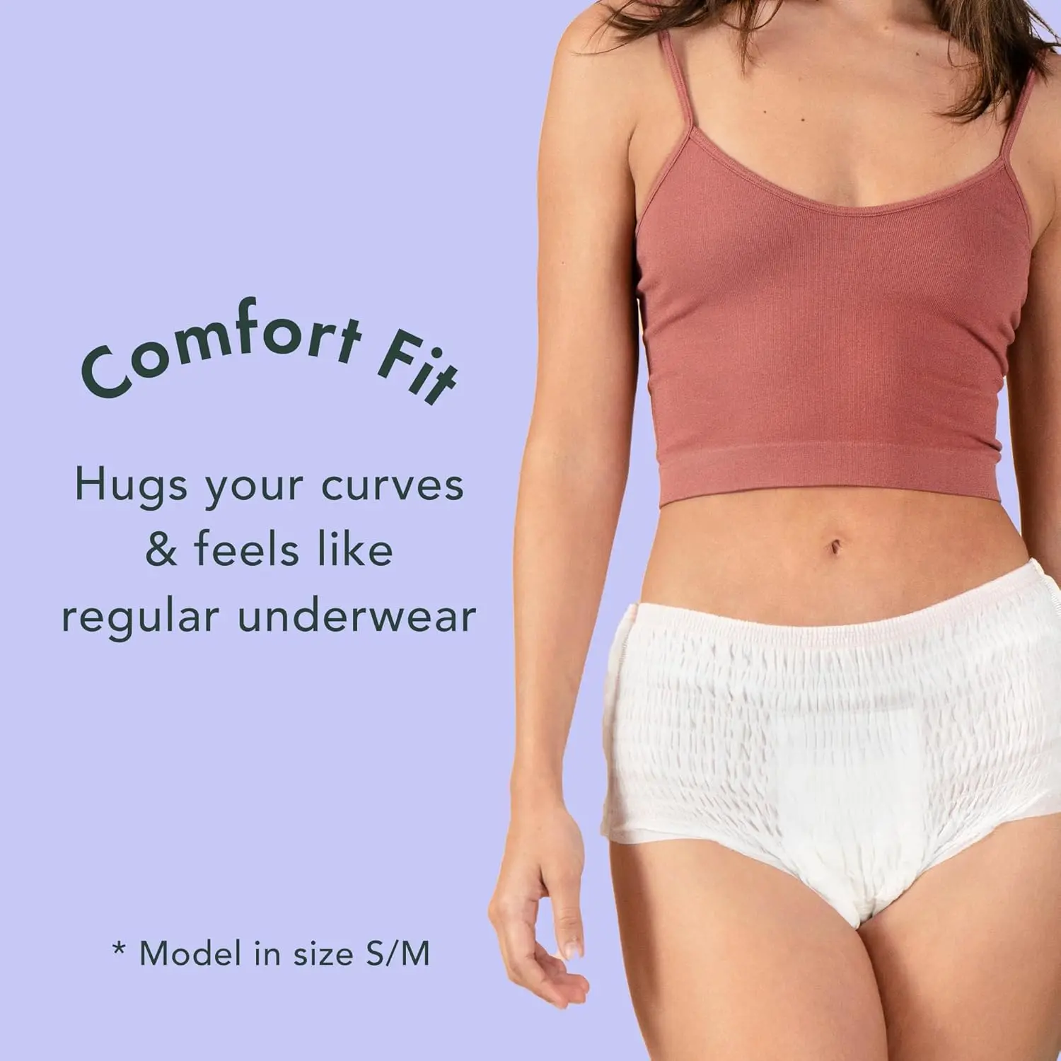 Rael organic cotton period underwear in size small to medium provides maximum coverage and absorbency for leak-free overnight protection.