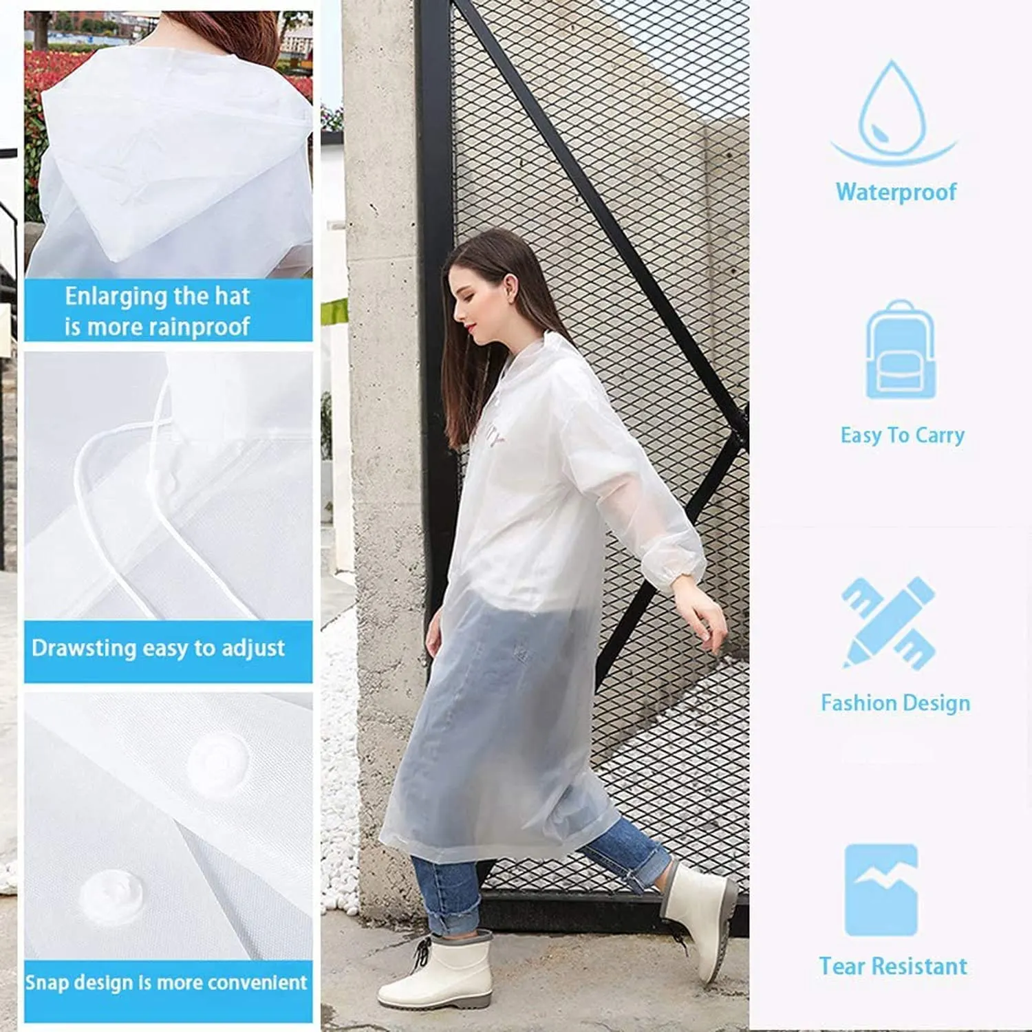 Rain Poncho Reusable Raincoat Adults Women Men - Image 4