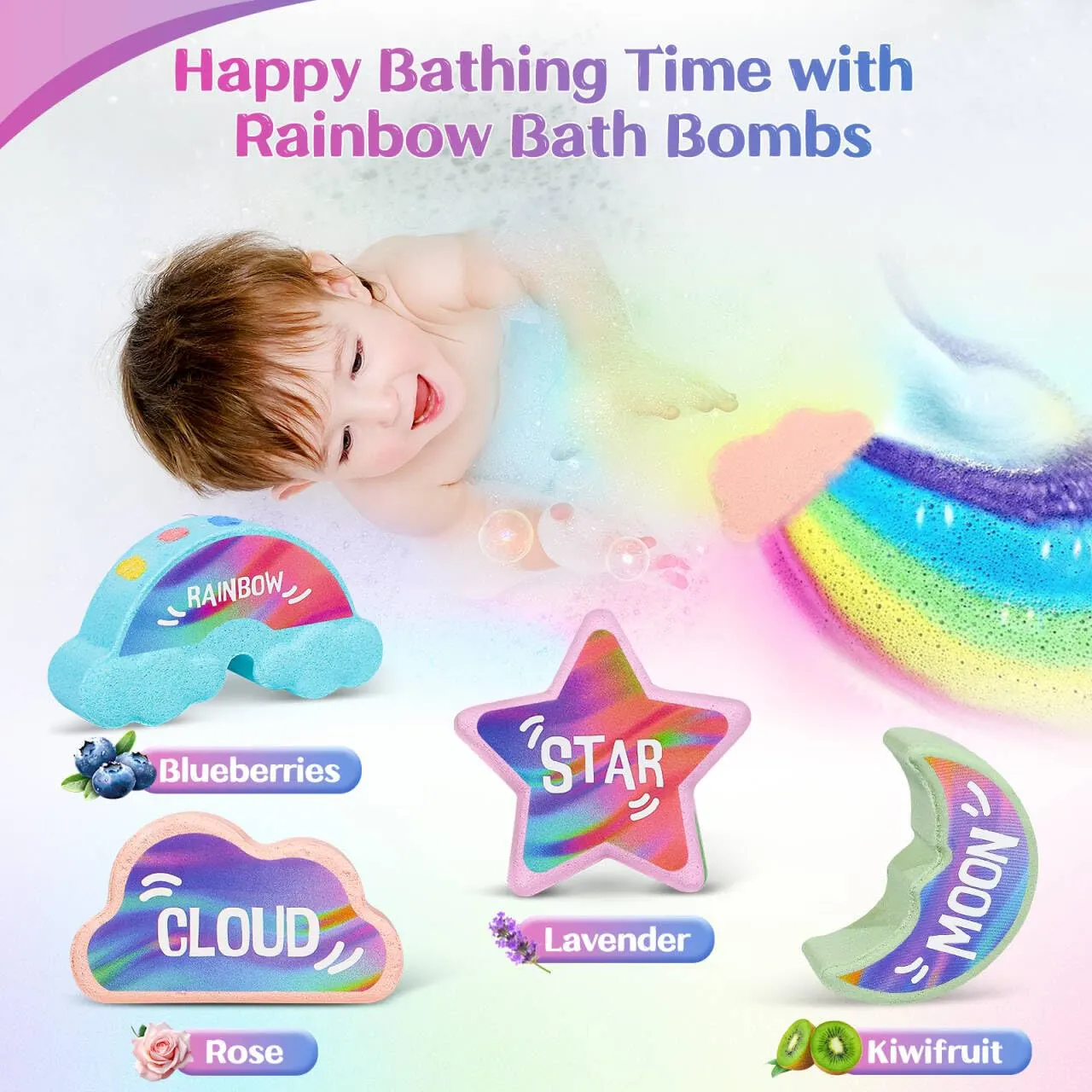 Rainbow Bath Bombs Kids - Natural Handmade Bubble Bath - Image 2