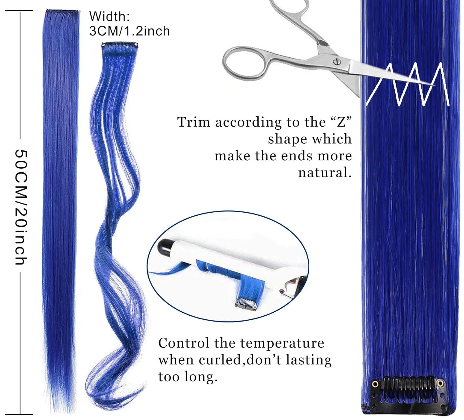 Nine colorful rainbow clip in hair extensions made of high-quality Kanekalon, each piece with one clip, perfect for adding highlights at parties, concerts, and daily wear.