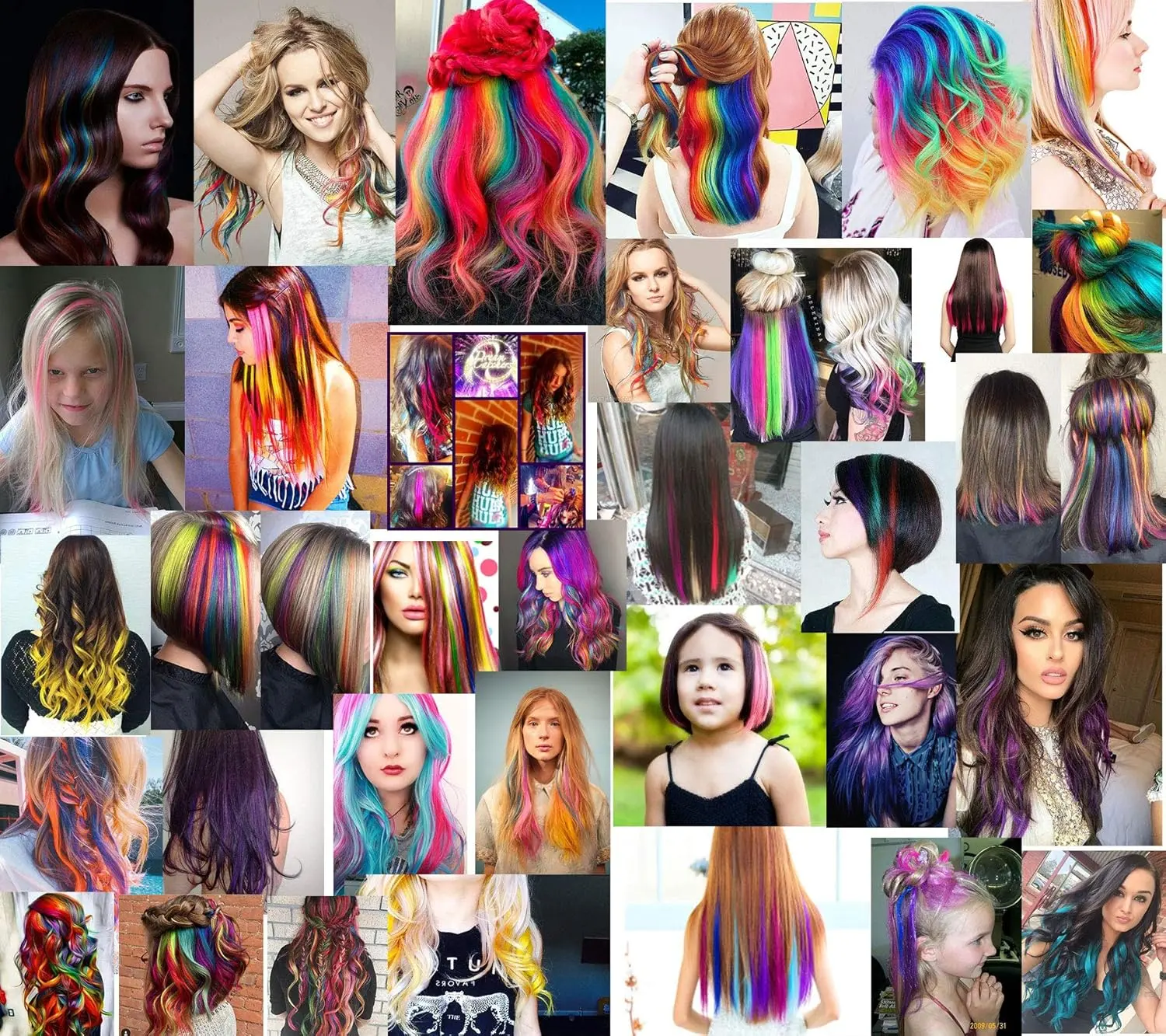 Nine colorful rainbow clip in hair extensions made of high-quality Kanekalon, each piece with one clip, perfect for adding highlights at parties, concerts, and daily wear.