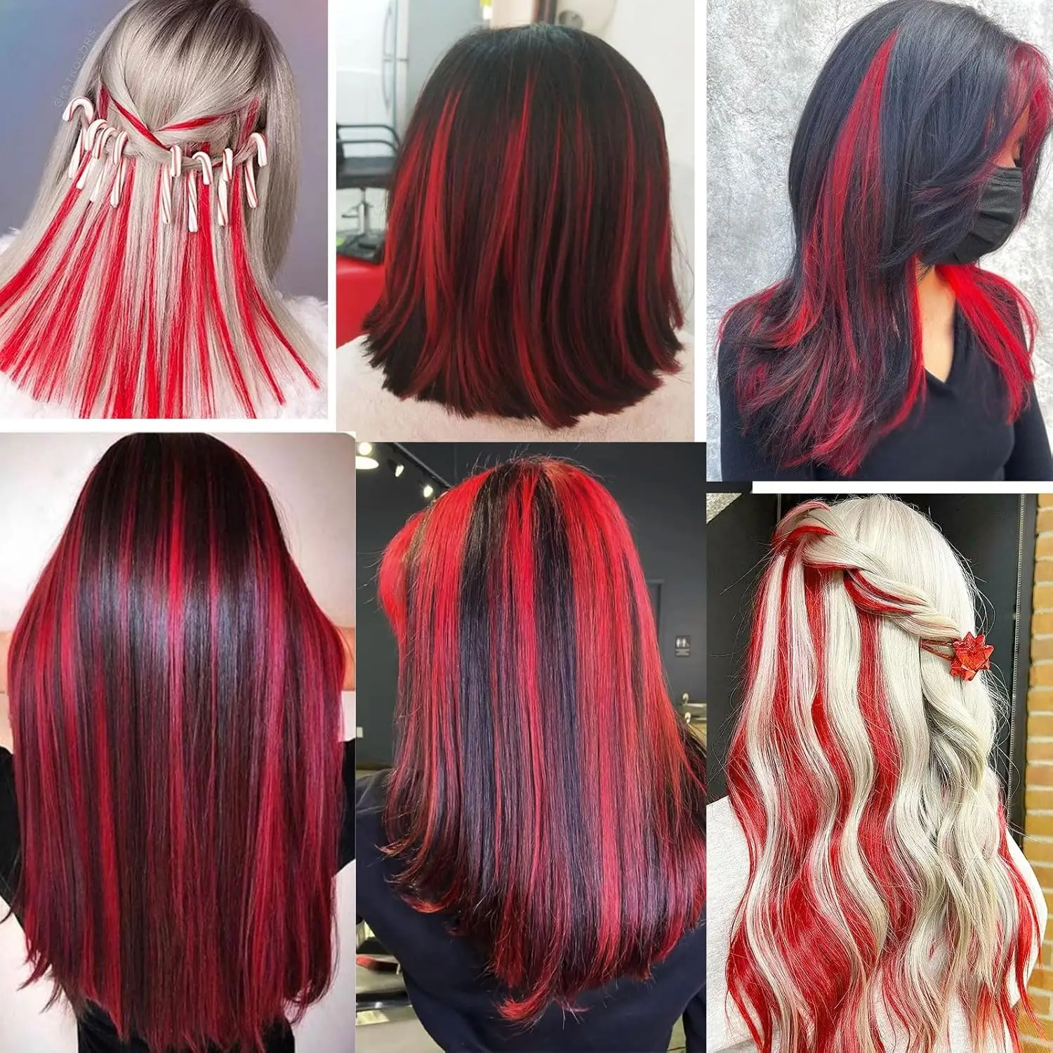 Ten 20-inch red clip in hair extensions made of heat-resistant synthetic fiber, perfect for adding colorful highlights to women's and girls' hair.