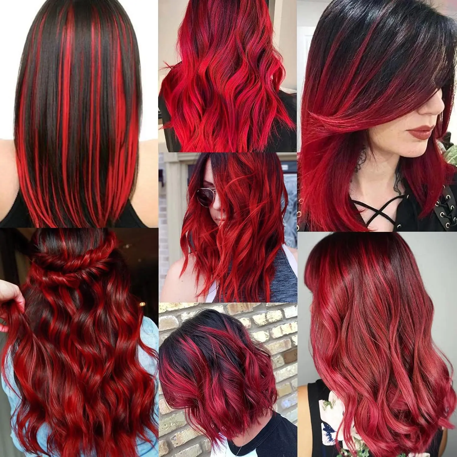 Ten red clip in hair extensions, each 22 inches long, offer a vibrant and easy way to add color and style to your hair for parties, cosplay, or everyday fashion.