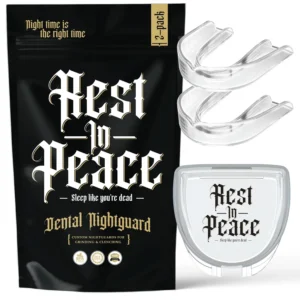 This clear, moldable Rest In Peace night guard, made from BPA and Phthalates free material, provides a custom and comfortable fit to protect your teeth from grinding and clenching.