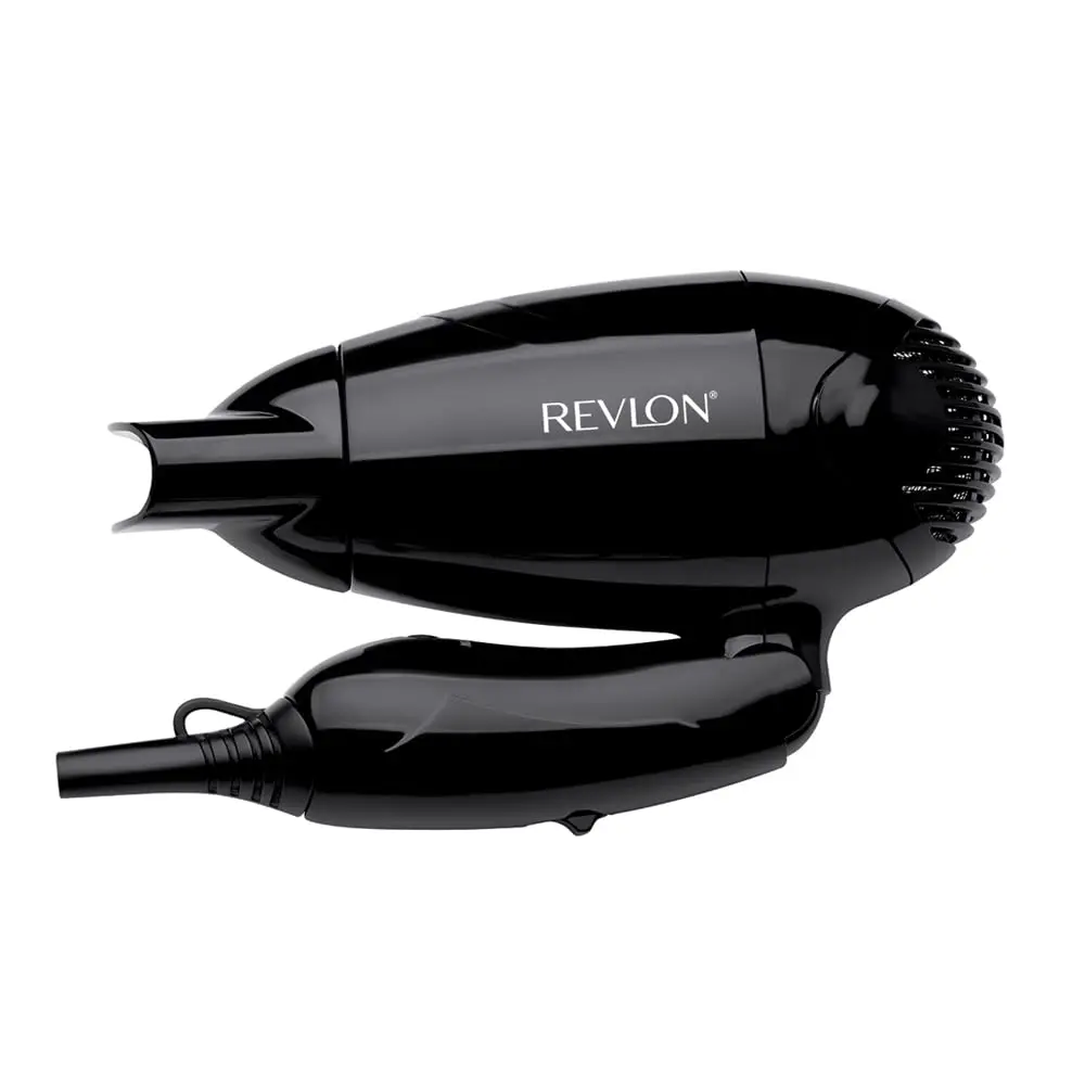 The Revlon folding travel hair dryer features a compact, lightweight design with dual voltage and two heat settings for worldwide use and convenient storage.