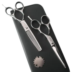 This Ronin hair cutting shears kit includes sharp 6.5 inch stainless steel scissors for professional barber, hairdresser, salon, and DIY haircutting.