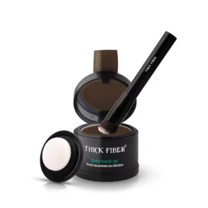 Dark brown root touch up powder with brush instantly conceals thinning hairline and gray roots for fuller, natural-looking hair that resists water and sweat.