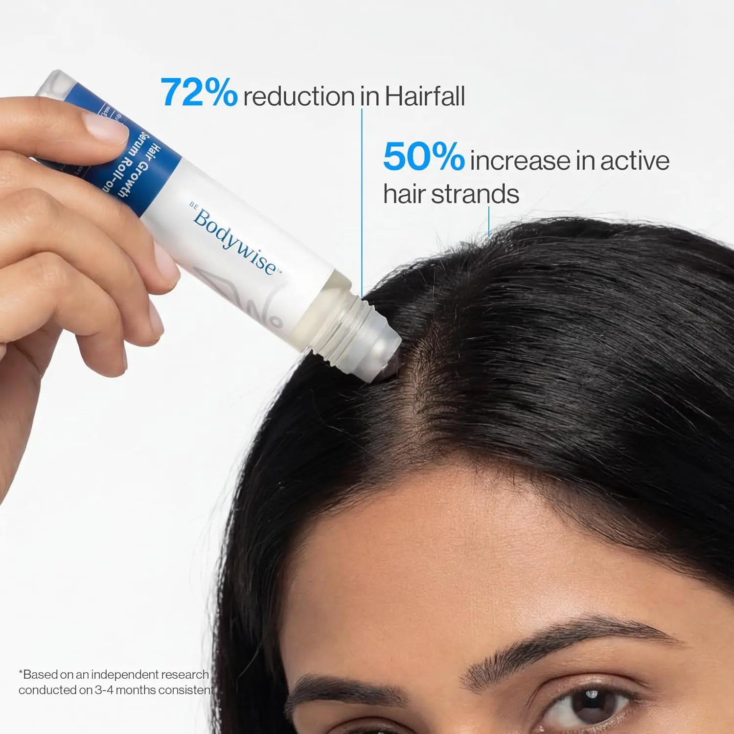 Be Bodywise rosemary hair growth serum roll on, containing Redensyl and Anagain, stimulates hair follicles for men and women, and controls hair fall while improving hair density.