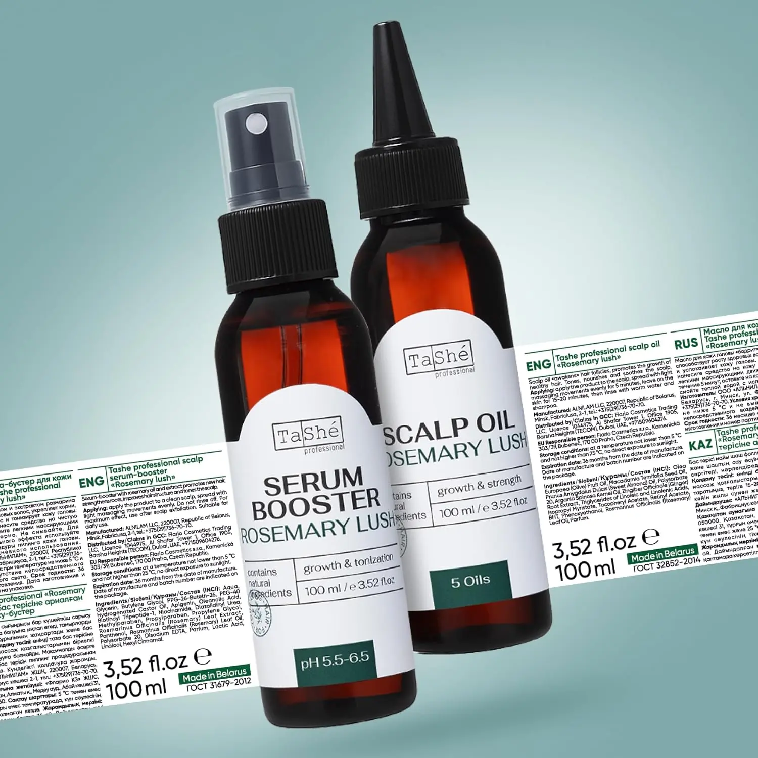 Tashe Professional rosemary and biotin hair growth serum and oil set designed to strengthen and nourish hair for thicker, healthier looking results.