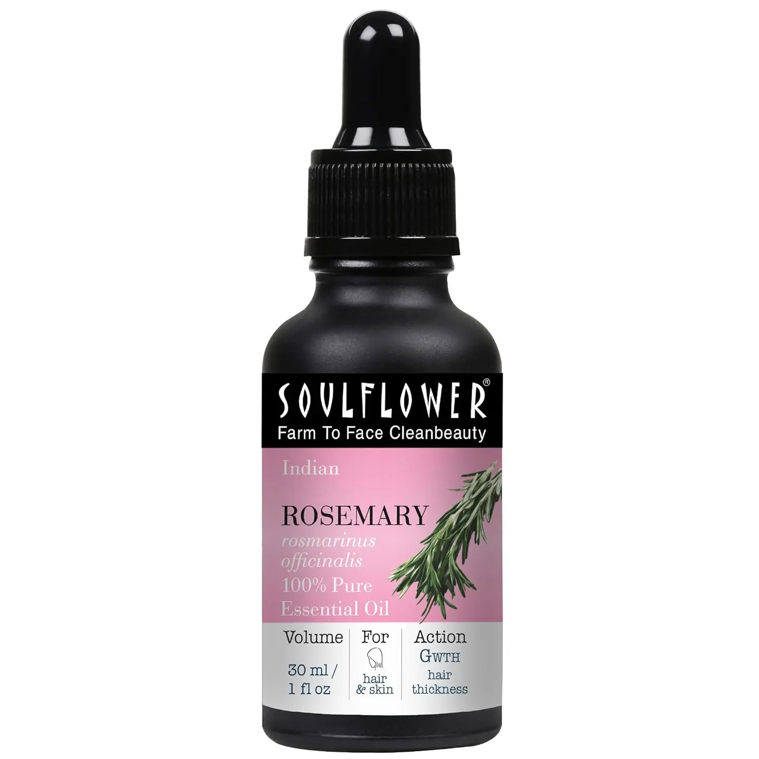 Soulflower organic rosemary essential oil promotes hair growth and scalp nourishment, ideal for hairfall control.