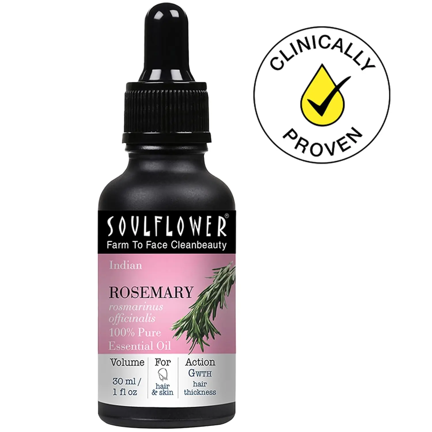 Soulflower organic rosemary essential oil promotes hair growth and scalp nourishment, ideal for hairfall control.