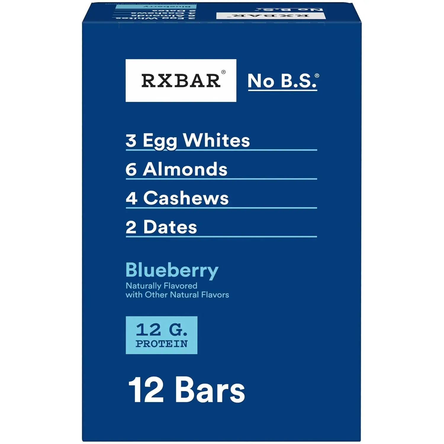 Twelve RXBAR blueberry protein snack bars, each weighing 0.624 pounds or 1.375 kilograms, perfect for a protein-packed snack.
