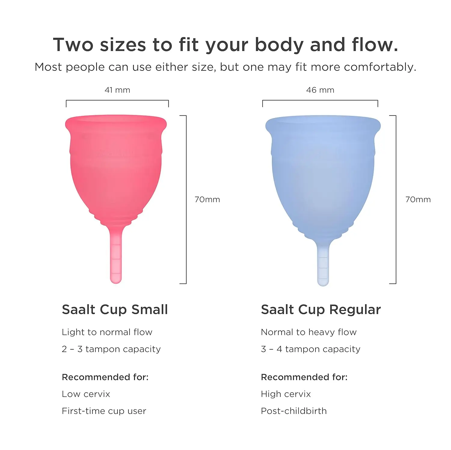 The Saalt menstrual cup is a reusable, comfortable, and body-safe alternative to tampons, providing up to 12 hours of leak-free period protection.
