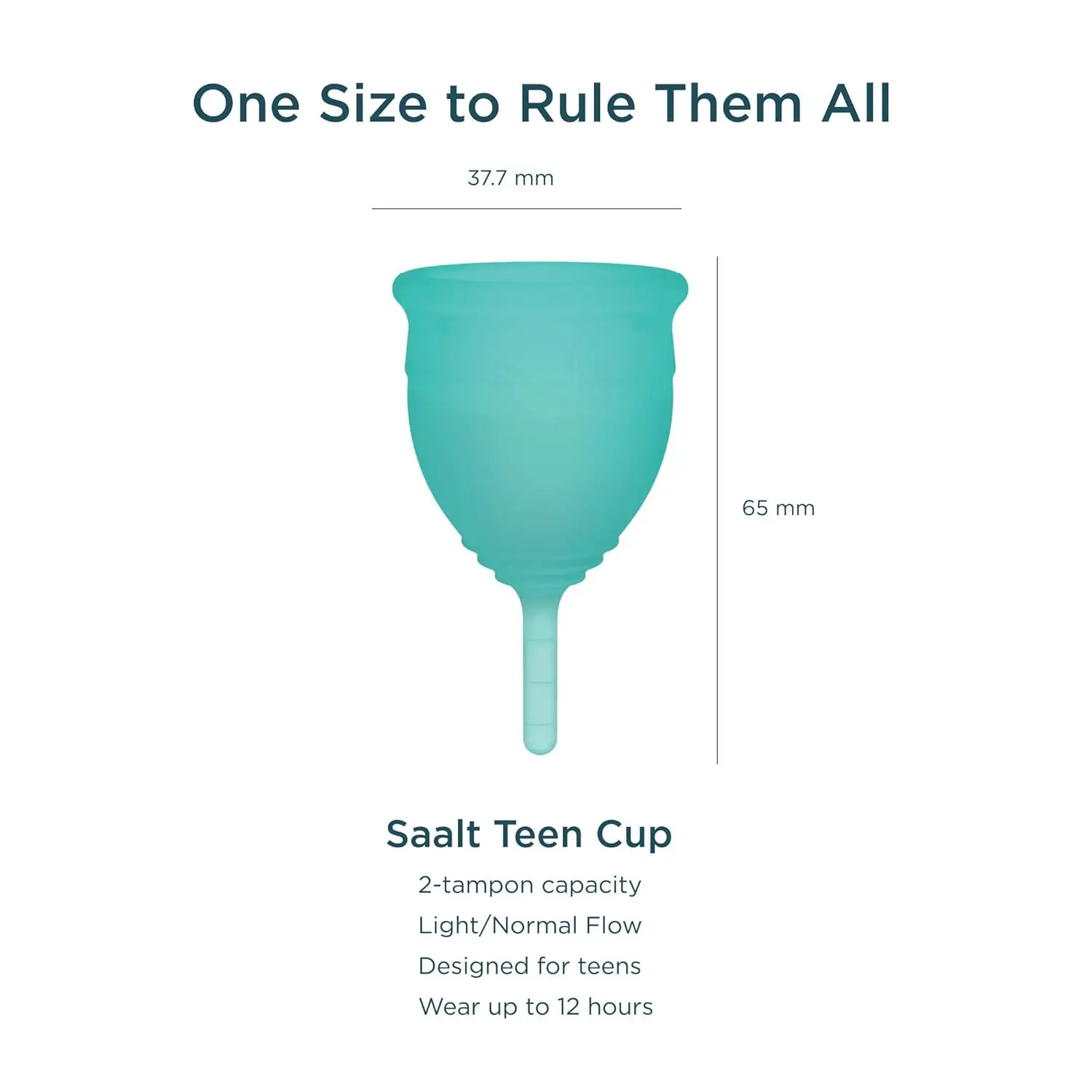 A wild rose Saalt teen menstrual cup offers up to 12 hours of leak-free, reusable period protection as a comfortable and sustainable alternative to tampons and pads.