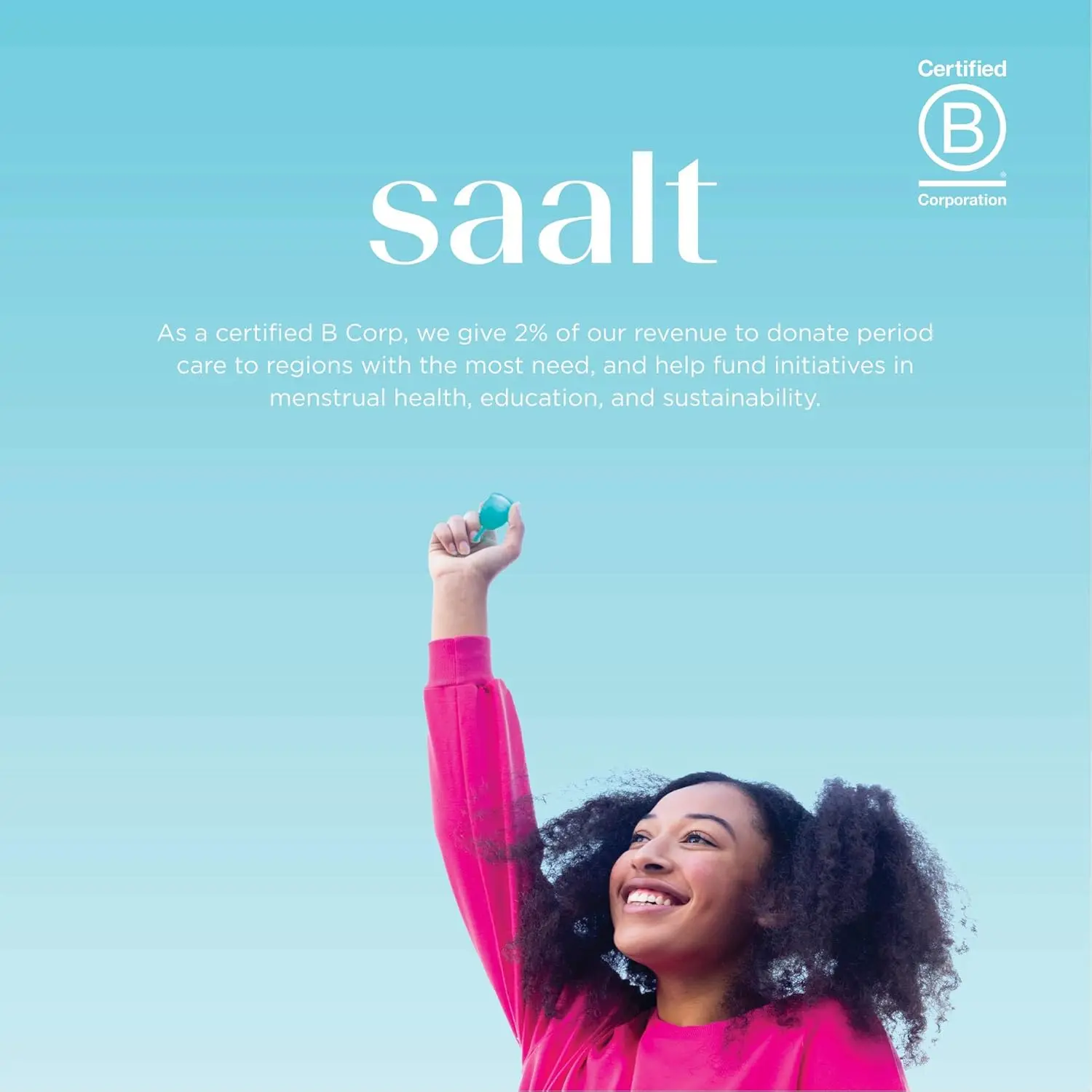 A wild rose Saalt teen menstrual cup offers up to 12 hours of leak-free, reusable period protection as a comfortable and sustainable alternative to tampons and pads.