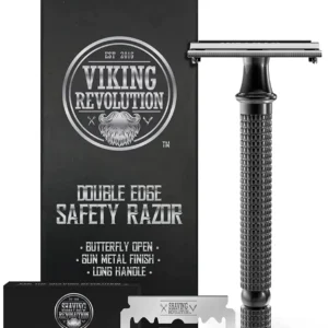 This durable stainless steel double edge safety razor for men provides a close, clean, and safe shave with its long handle and includes 10 Japanese stainless steel blades.