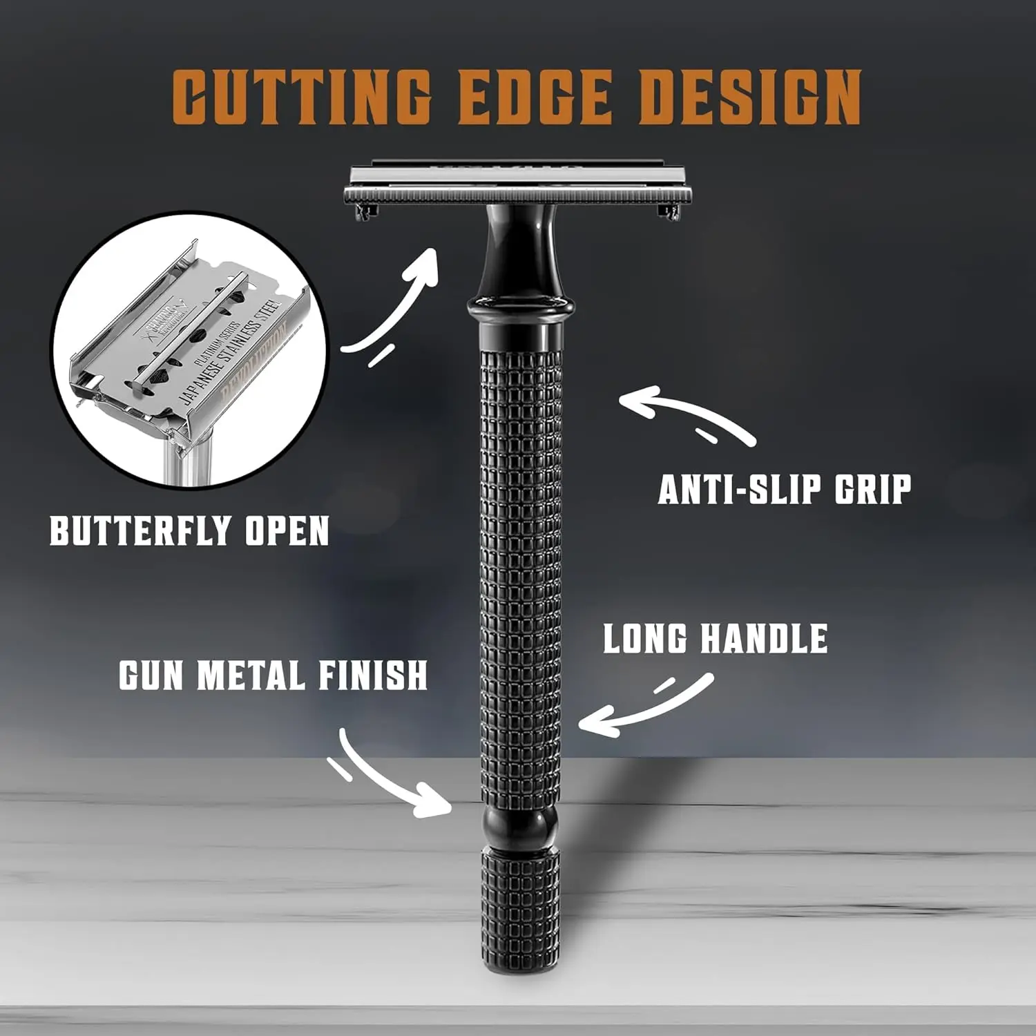 This durable stainless steel double edge safety razor for men provides a close, clean, and safe shave with its long handle and includes 10 Japanese stainless steel blades.