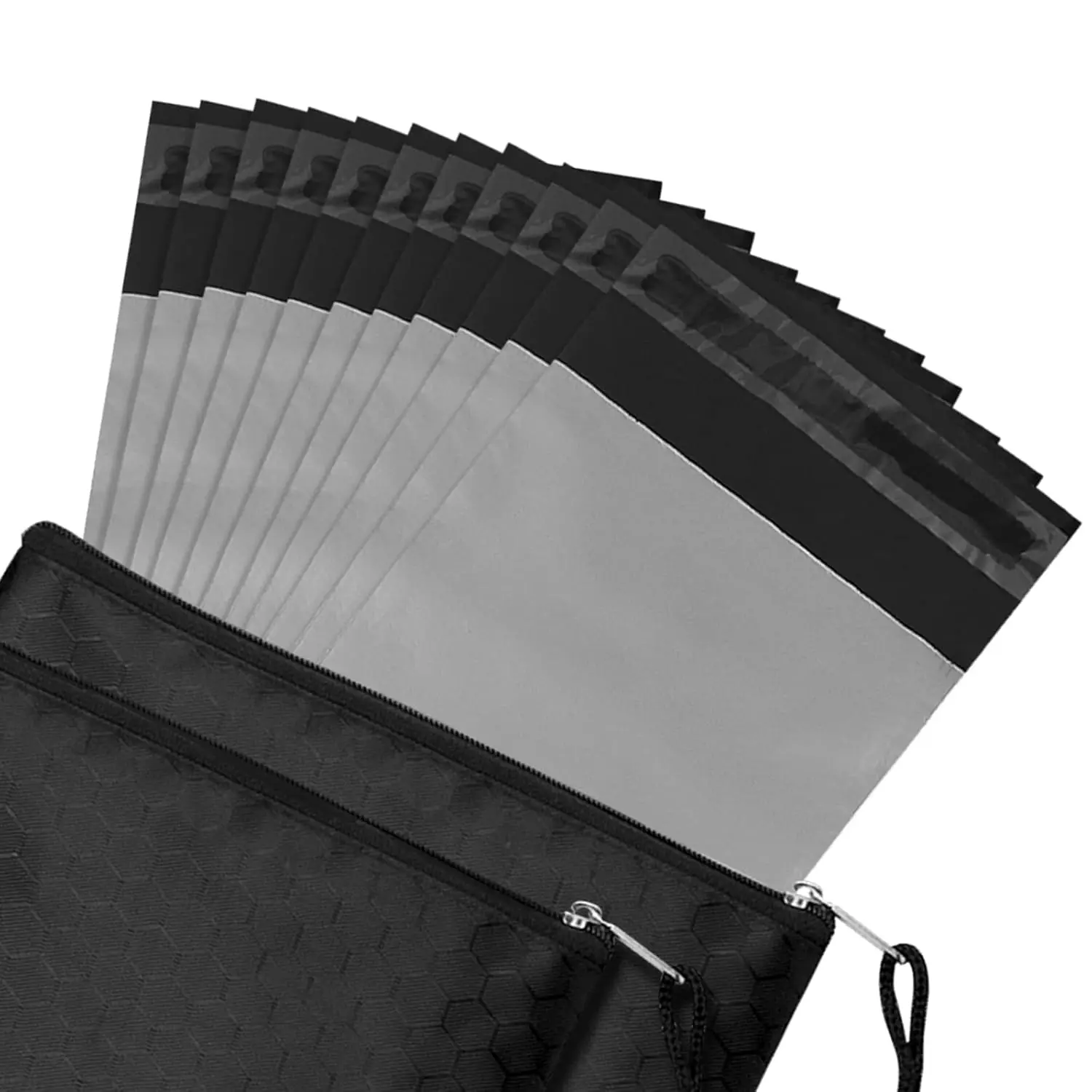 This pack contains 200 gray, opaque sanitary disposal bags with a tape seal for discreet and leak-proof disposal of feminine hygiene products like pads and tampons, along with two storage bags for portability.