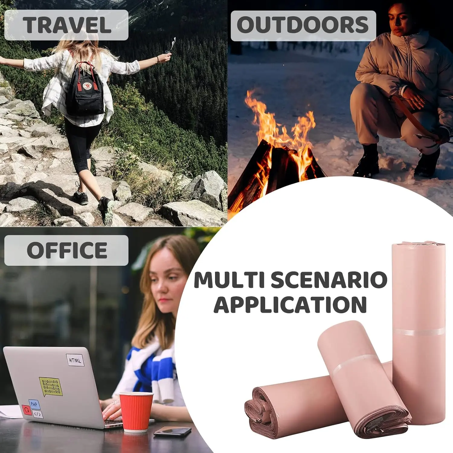 100 pink sanitary disposal bags for discreetly discarding tampons, pads, liners, and wet wipes, featuring a strong self-adhesive seal to lock in odors, and made from durable, waterproof plastic.