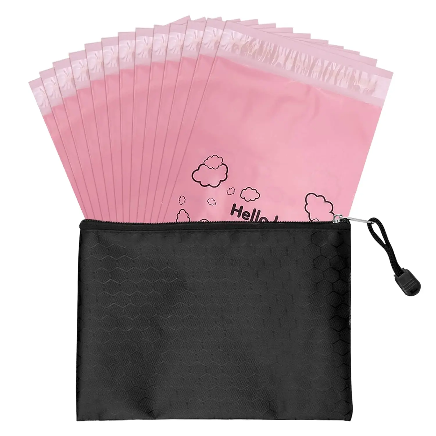 This image shows a pack of 100 purple opaque sanitary disposal bags designed for discreetly disposing of feminine hygiene products like tampons and pads, along with a black storage bag for convenient carrying.