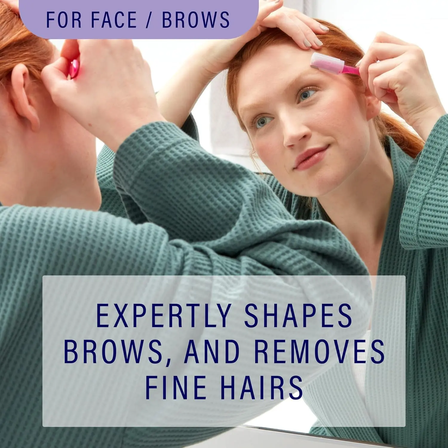 The Schick Intuition Touch-Up Dermaplaning Tool with its precision cover quickly shapes eyebrows, removes fine hairs, and smooths skin by gently exfoliating, perfect for on-the-go touch-ups.