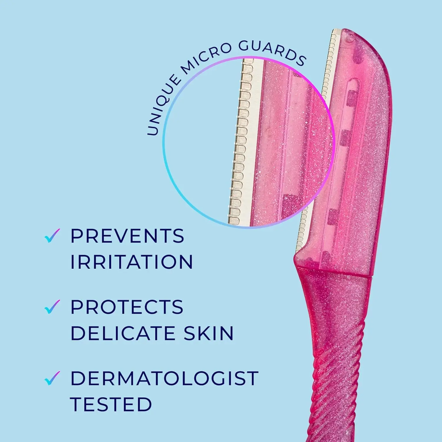 The Schick Intuition Touch-Up Dermaplaning Tool with its precision cover quickly shapes eyebrows, removes fine hairs, and smooths skin by gently exfoliating, perfect for on-the-go touch-ups.
