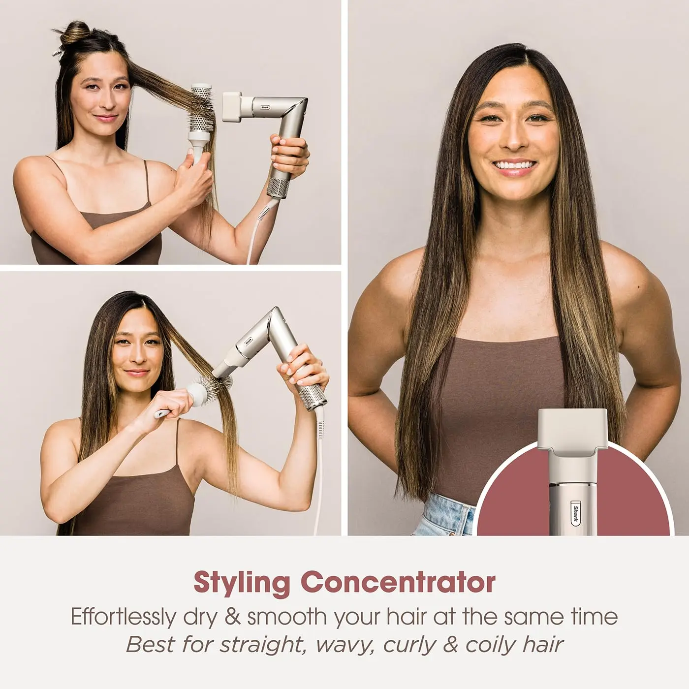 The Shark FlexStyle 5-in-1 hair styler and dryer, with included attachments like auto-wrap curlers and brushes, helps you curl, straighten, volumize, smooth, and define your hair with no heat damage, offering powerful drying and versatile styling for all hair types.