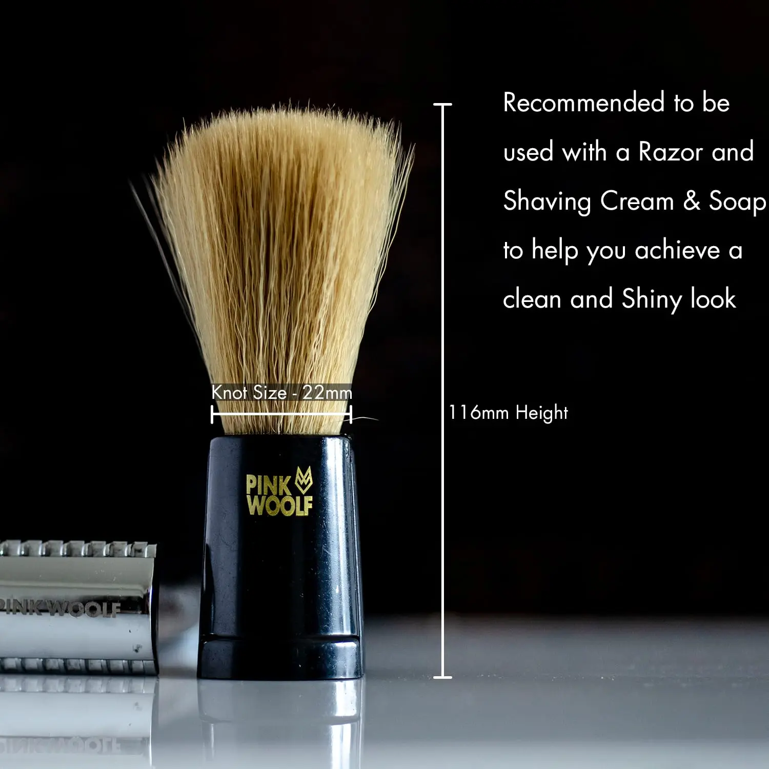 Pink Woolf shaving combo includes a soft bristle brush and seabuckthorn & aloe vera shaving soap for a rich, energizing lather and a true wet shave.