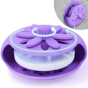 Purple floral shower steamer holder with suction cup, designed for long-lasting aroma and use with various shower steamer shapes in the bathroom.
