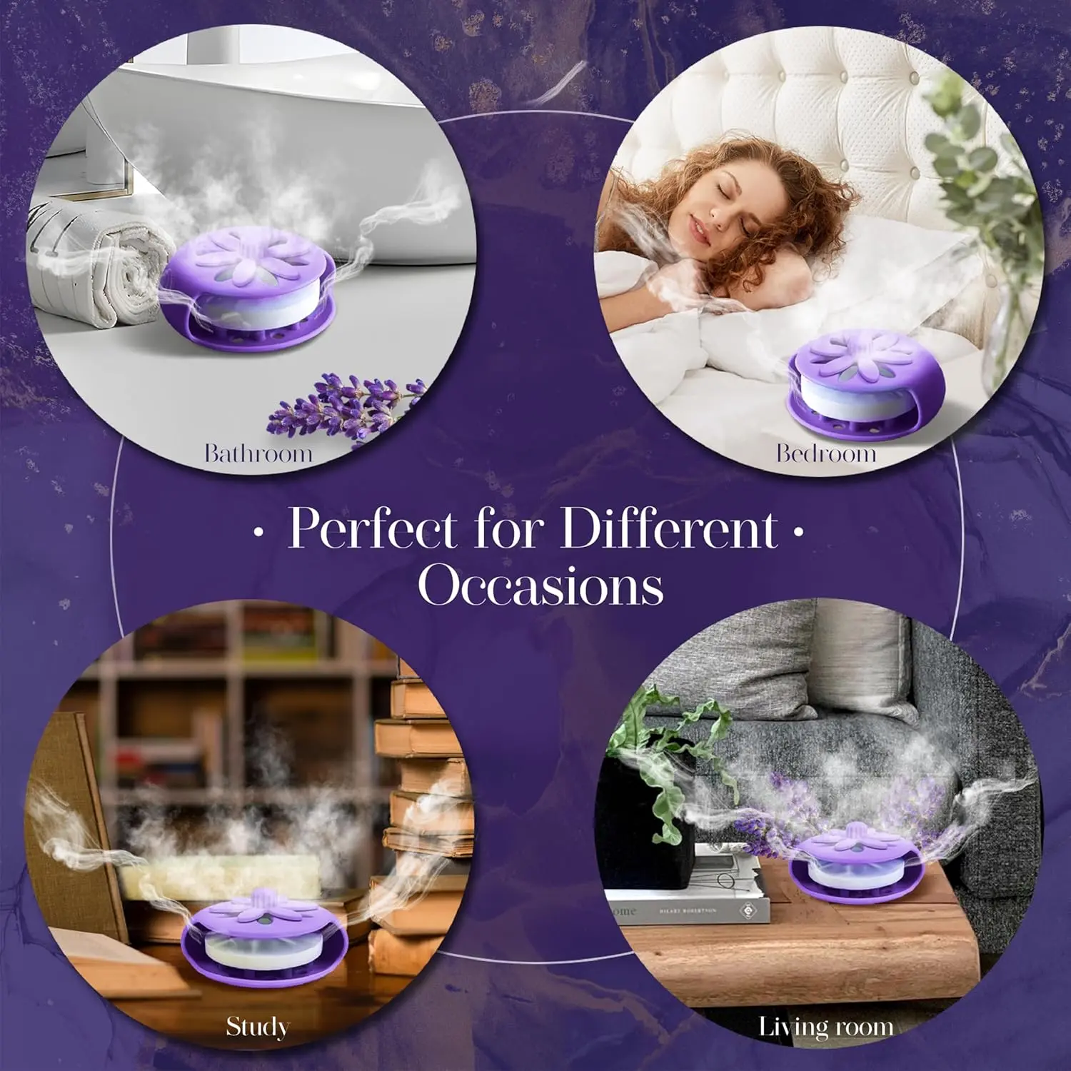 Purple floral shower steamer holder with suction cup, designed for long-lasting aroma and use with various shower steamer shapes in the bathroom.