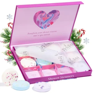 This set of shower steamers offers a luxurious aromatherapy spa experience at home, perfect as relaxing birthday gifts or self-care presents for women.