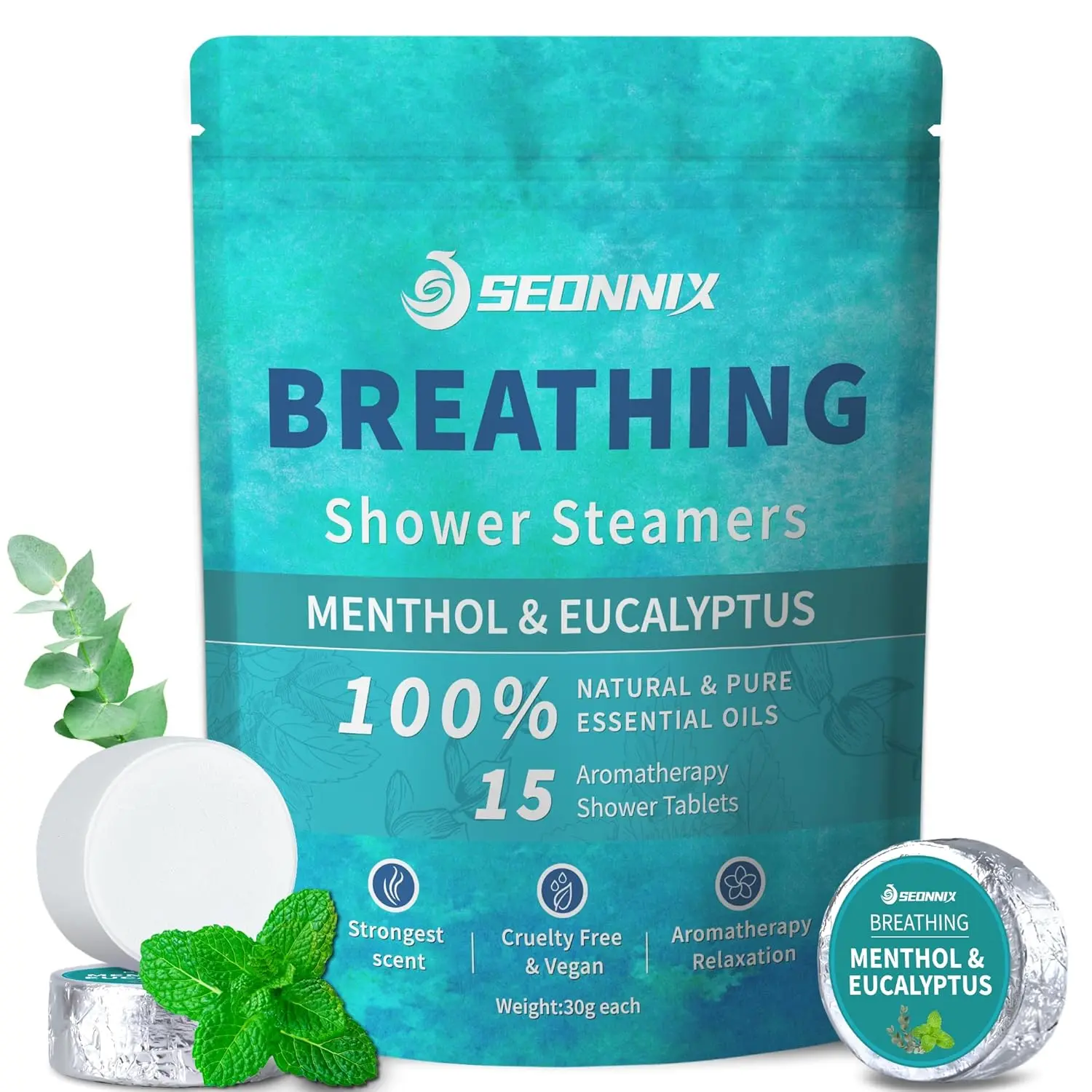 This aromatherapy shower steamer set offers nasal congestion relief with natural eucalyptus and menthol essential oils for a relaxing, spa-like experience at home.