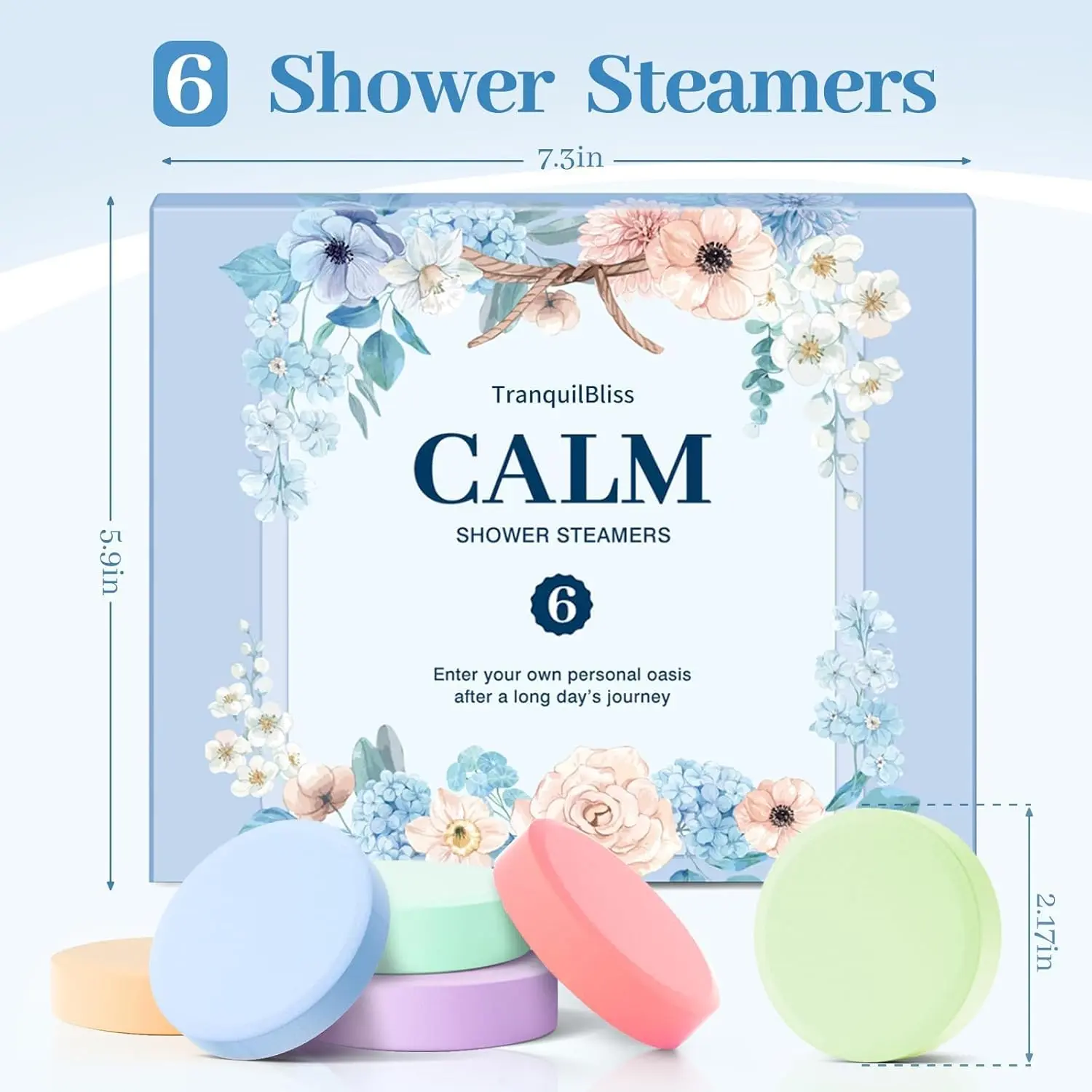 Six individually wrapped shower steamers in assorted scents like eucalyptus, lavender, and citrus offer a relaxing aromatherapy experience in your shower.
