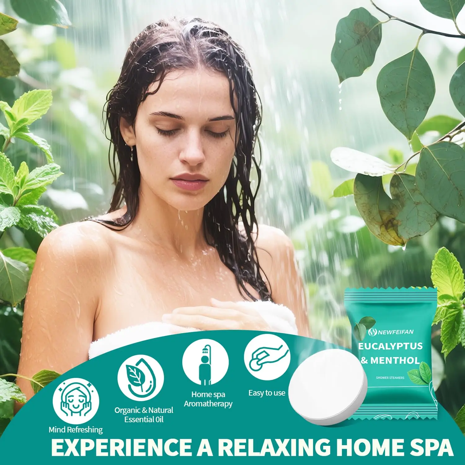 This aromatherapy shower steamer set contains eight eucalyptus and mint tablets for a spa-like experience, perfect for relaxation and travel.